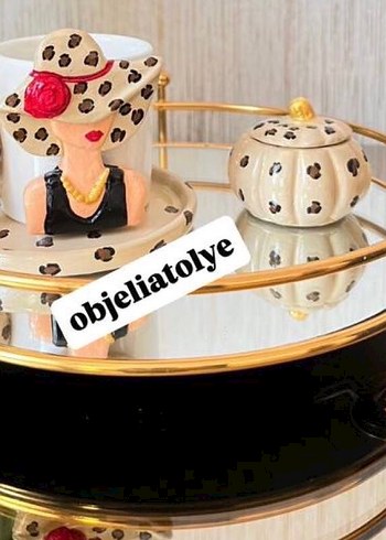 Leopar Desenli Camel Renkli Kahve Fincanı Seti - Görsel 4