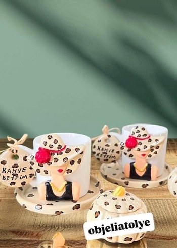 Kişiye özel kahve takım set Kahverengi Dekoratif Kupa - Görsel 12