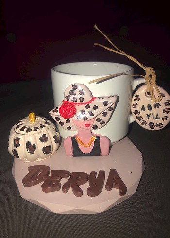 Kişiye özel kahve takım set Kahverengi Dekoratif Kupa - Görsel 5