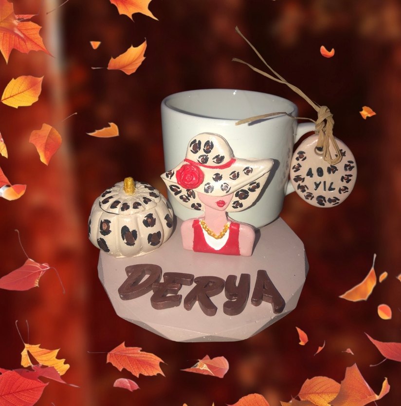 Kişiye özel kahve takım set Kahverengi Dekoratif Kupa - Görsel 2