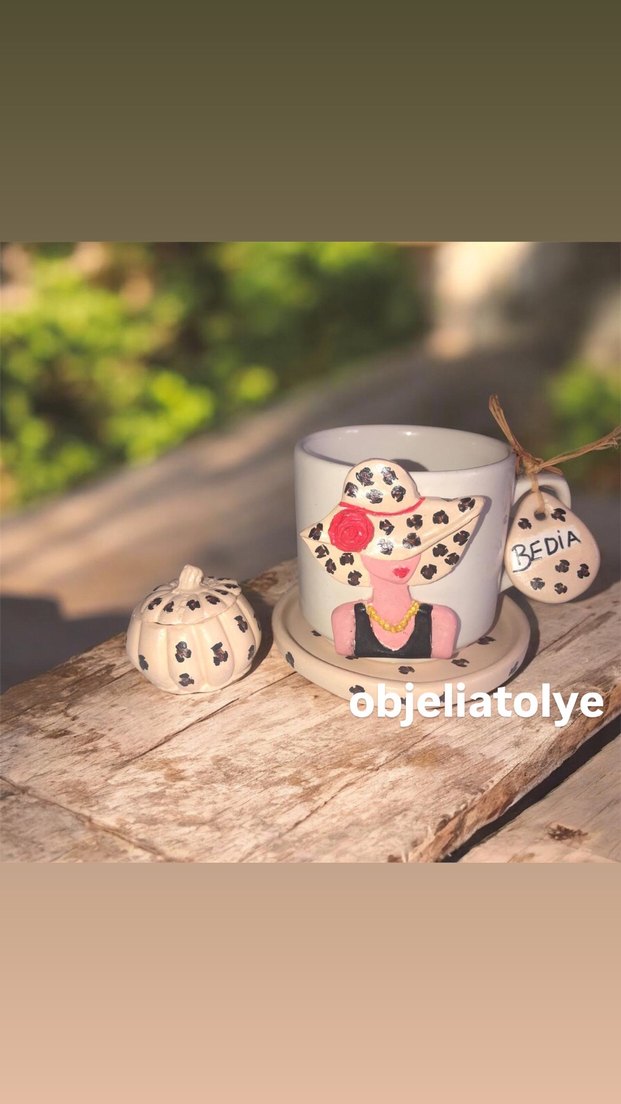 Renkli Kahverengi Dekoratif Fincan Seti - Görsel 3