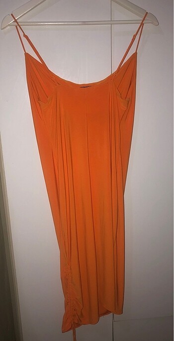 s Beden turuncu Renk Zara askılı uzun elbise