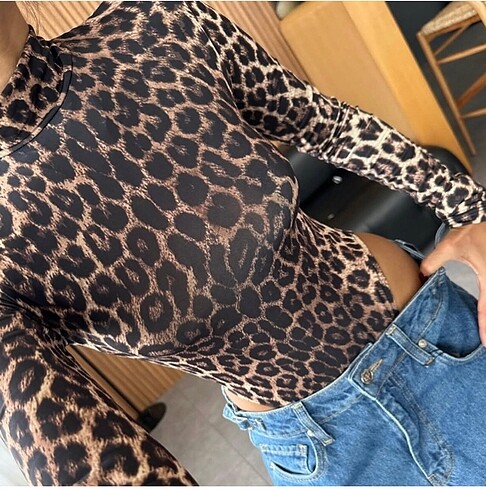 Leopar bluz bodysuit