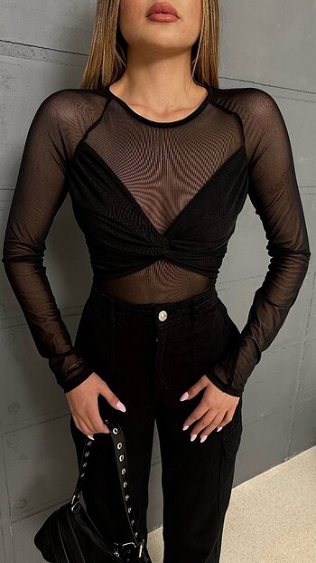 Stradivarius Stradavarius bodysuit transparan tül