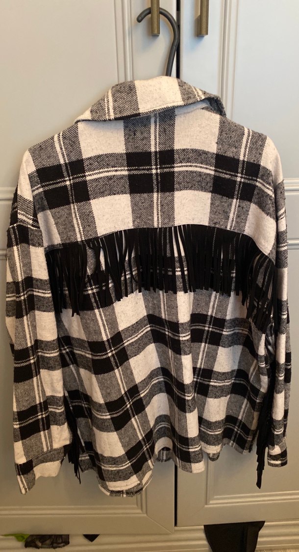 Gri Kareli Yün Kadın Gömlek - Görsel 2