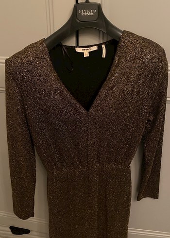 V Yaka Kahverengi Triko Midi Elbise - Görsel 3