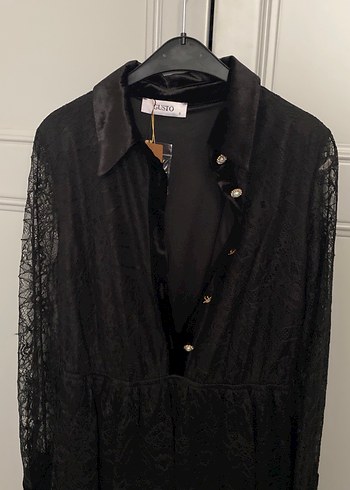 Gusto Düğmeli Siyah Uzun Gotik Elbise - Görsel 2