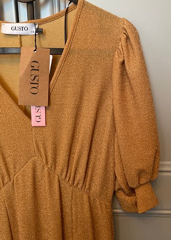 V Yaka Kahverengi Uzun Kadın Elbise - Görsel 3