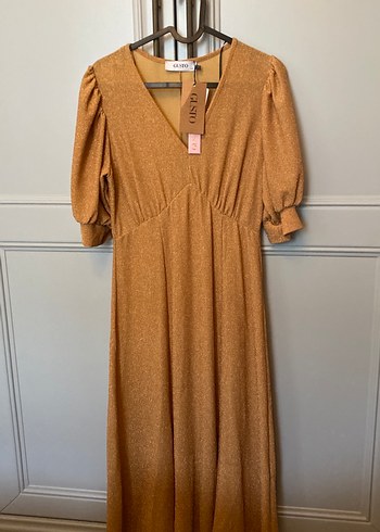 V Yaka Kahverengi Uzun Kadın Elbise - Görsel 2