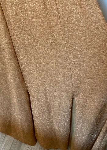 V Yaka Kahverengi Uzun Kadın Elbise - Görsel 4