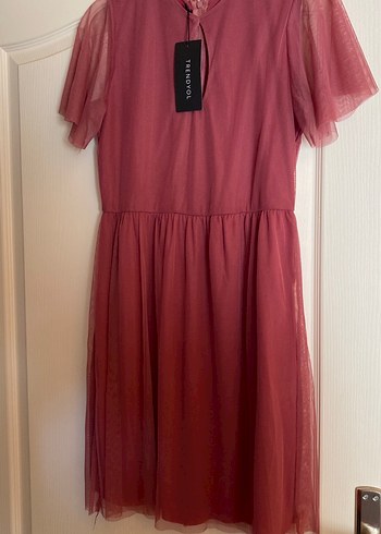 Bordo Midi V Yaka Pilili Elbise