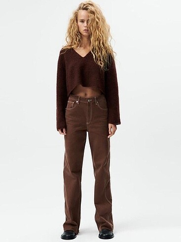 Zara Zara dikiş detaylı kahverengi pantolon