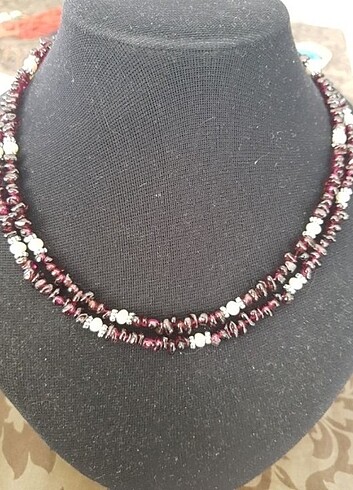 Sterling silver Gercek inci ve lal tasi kolye 