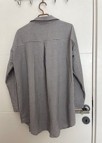 Düğmeli Gri Kareli Kadın Gömlek - Görsel 2