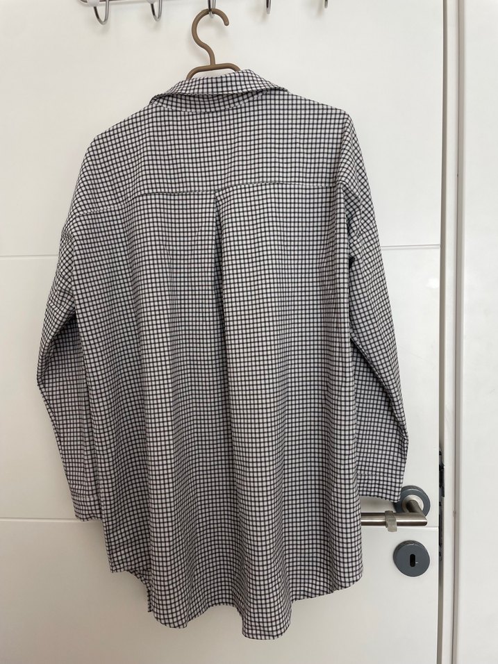 Düğmeli Gri Kareli Kadın Gömlek - Görsel 2