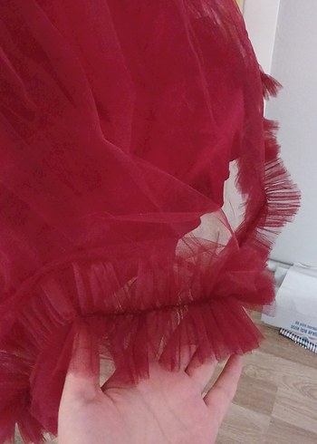 11-12 Yaş Beden bordo Renk Bordo Fırfırlı Çocuk Abiye