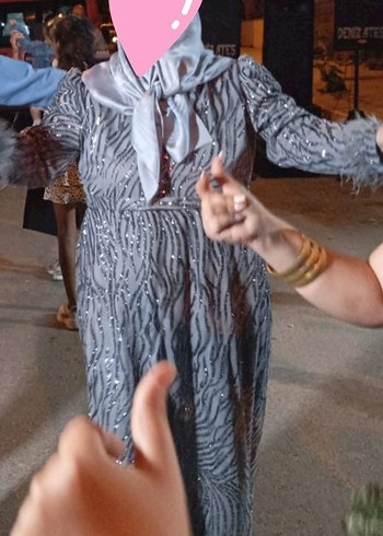 Diğer Gri Zebra Desenli Uzun Abiye Elbise