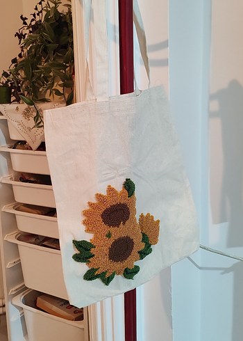 Ayçiçeği Nakışlı Bohem Kadın bez Çanta - Görsel 2