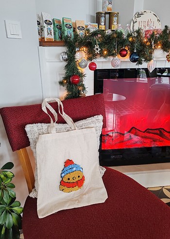 Punch nakışı civciv desenli bez Çanta - Görsel 3