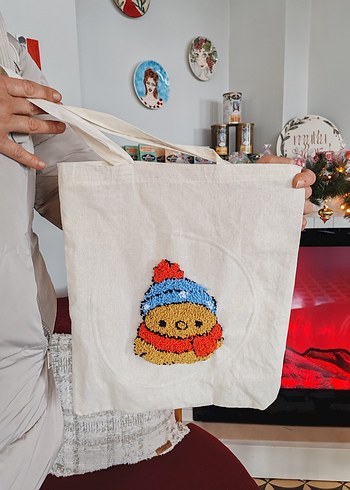 Punch nakışı civciv desenli bez Çanta - Görsel 2