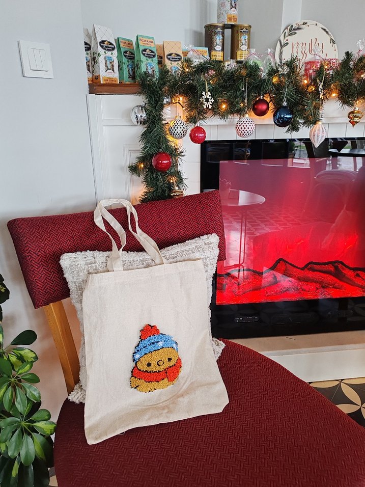 Punch nakışı civciv desenli bez Çanta - Görsel 3