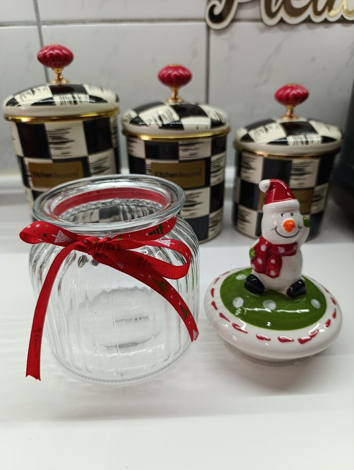 Renkli Kardan Adam Figürlü Cam Kavanoz - Görsel 2