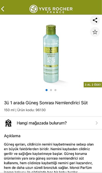 Yves rocher Güneş sonrası nemlendirici