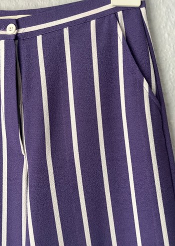 Mor Çizgili Pilili Kadın Kumaş Pantolon - Görsel 2