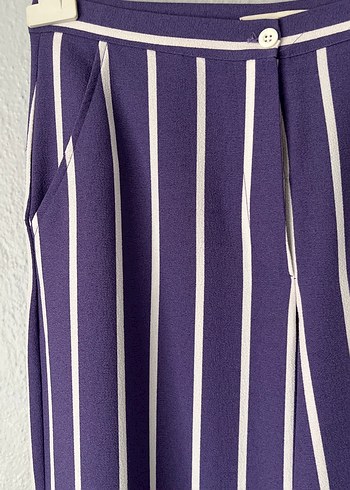 Mor Çizgili Pilili Kadın Kumaş Pantolon - Görsel 3