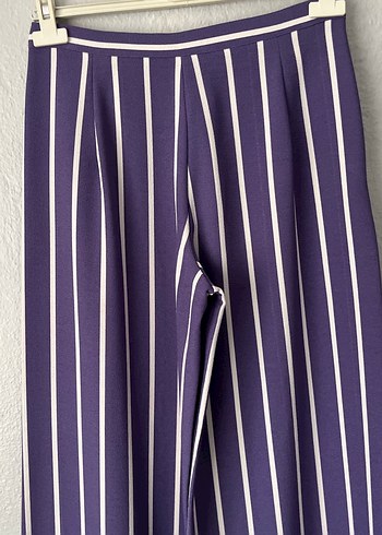 Mor Çizgili Pilili Kadın Kumaş Pantolon - Görsel 5