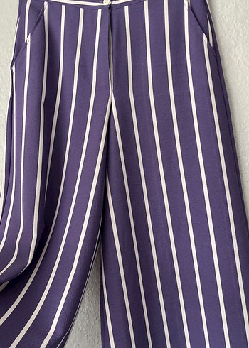 Mor Çizgili Pilili Kadın Kumaş Pantolon - Görsel 4