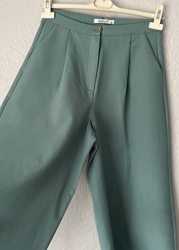 Kadın Yeşil Midi Salaş Kumaş Pantolon - Görsel 5