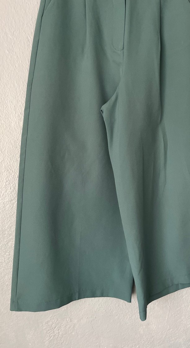 Kadın Yeşil Midi Salaş Kumaş Pantolon - Görsel 4