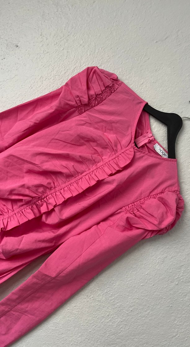 Pembe Uzun Keten Elbise Fırfır Detaylı - Görsel 4