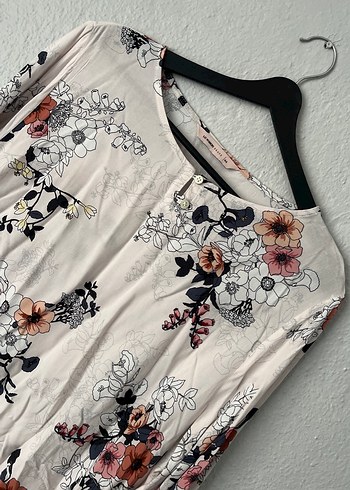 Bohem Çiçek Desenli V Yaka Uzun Kollu Tunik - Görsel 3