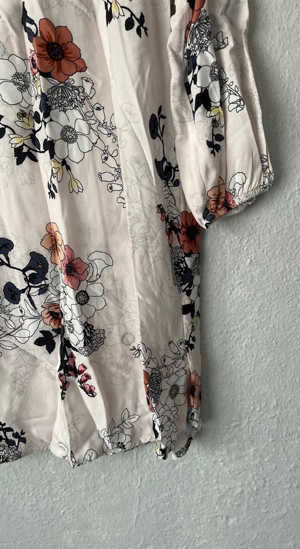 Bohem Çiçek Desenli V Yaka Uzun Kollu Tunik - Görsel 2