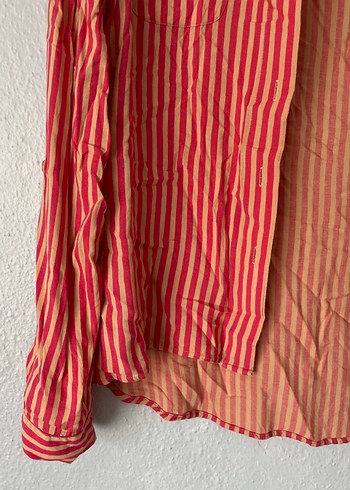 Uzun Kollu Pembe Çizgili Bohem Gömlek - Görsel 4