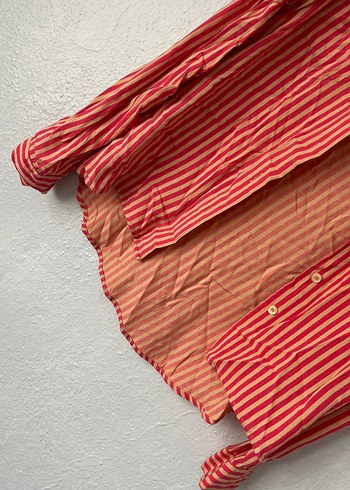 Uzun Kollu Pembe Çizgili Bohem Gömlek - Görsel 5