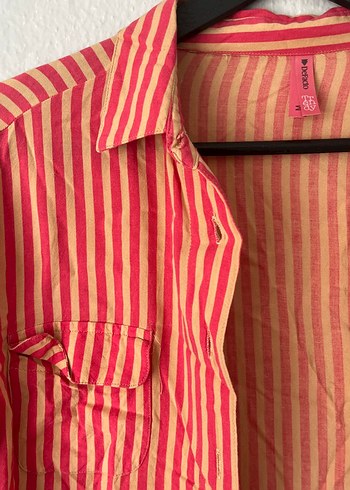 Uzun Kollu Pembe Çizgili Bohem Gömlek - Görsel 3