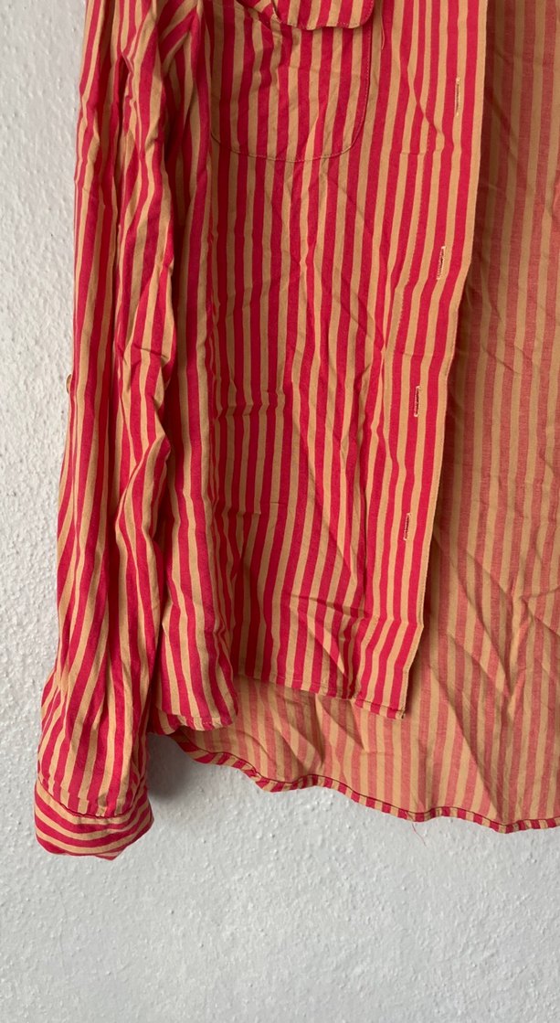 Uzun Kollu Pembe Çizgili Bohem Gömlek - Görsel 4