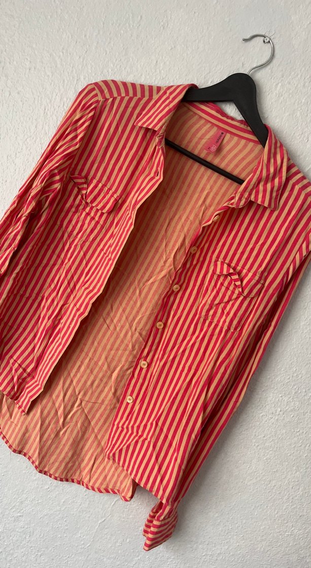 Uzun Kollu Pembe Çizgili Bohem Gömlek - Görsel 2