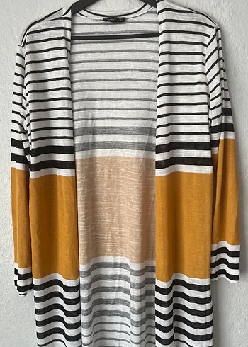 Uzun Kollu Bohem Çizgili Kadın Hırka - Görsel 2