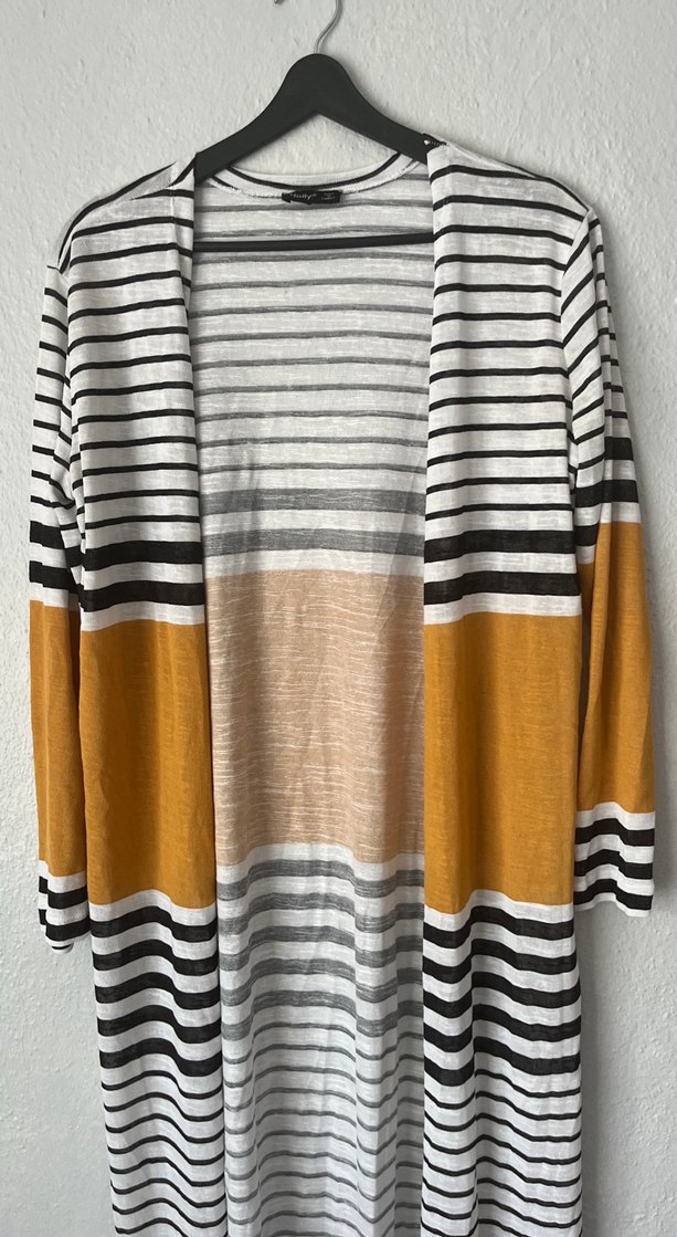 Uzun Kollu Bohem Çizgili Kadın Hırka - Görsel 2