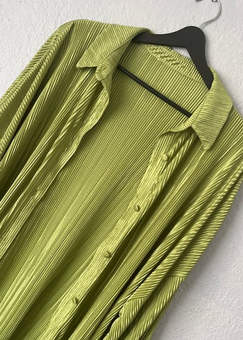 Yeşil Pileli Uzun Kollu Gömlek Pantolon Takım - Görsel 2