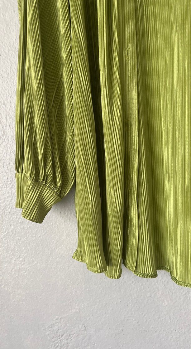 Yeşil Pileli Uzun Kollu Gömlek Pantolon Takım - Görsel 4