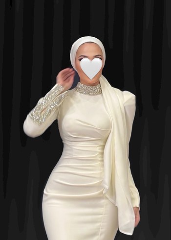 Beyaz Uzun Kollu Balık Model Abiye Elbise - Görsel 3