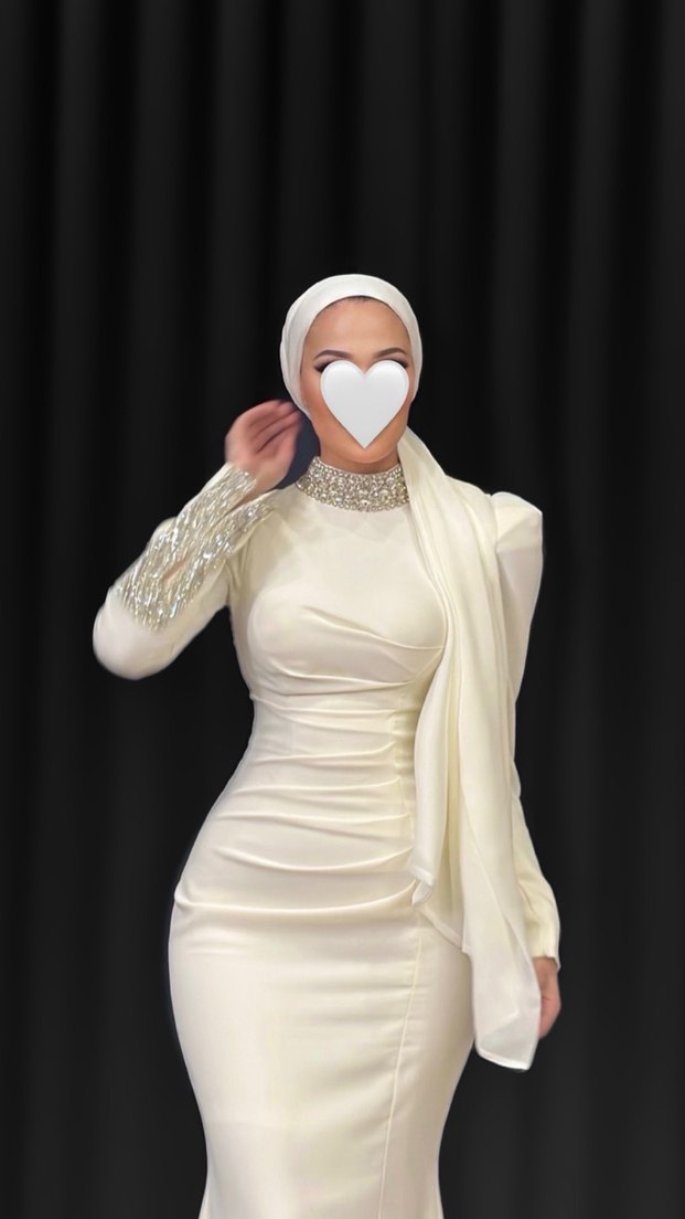 Beyaz Uzun Kollu Balık Model Abiye Elbise - Görsel 3