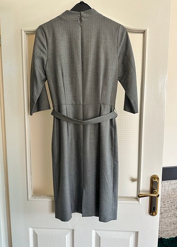 Gri Kemerli Midi Kalem Elbise - Görsel 4