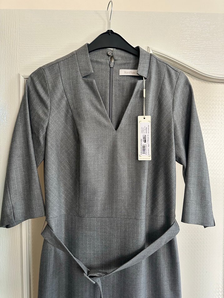 Gri Kemerli Midi Kalem Elbise - Görsel 3