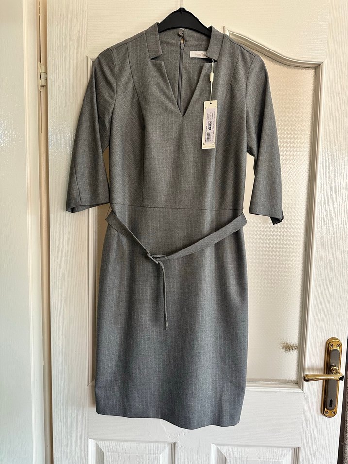 Gri Kemerli Midi Kalem Elbise - Görsel 2